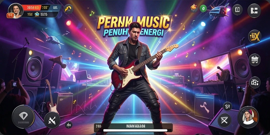 Tampilan gameplay seru dari 116X dengan berbagai instrumen musik.