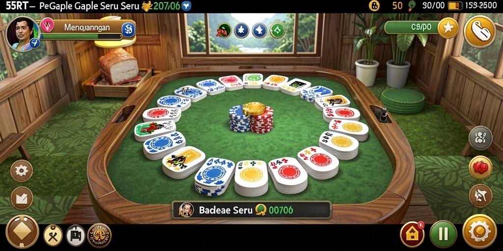 Tampilan screenshot 55RT yang menampilkan gameplay Gaple yang seru.