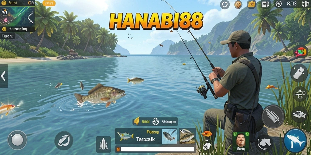 Screenshot gameplay HANABI88 yang menampilkan aksi memancing seru.