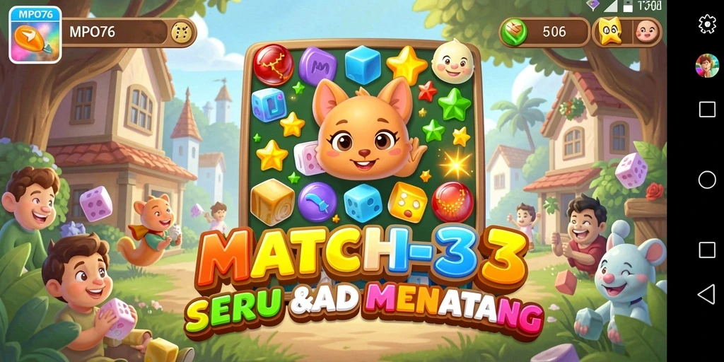 Tangkapan layar MPO76 menampilkan gameplay menarik di level Match-3.