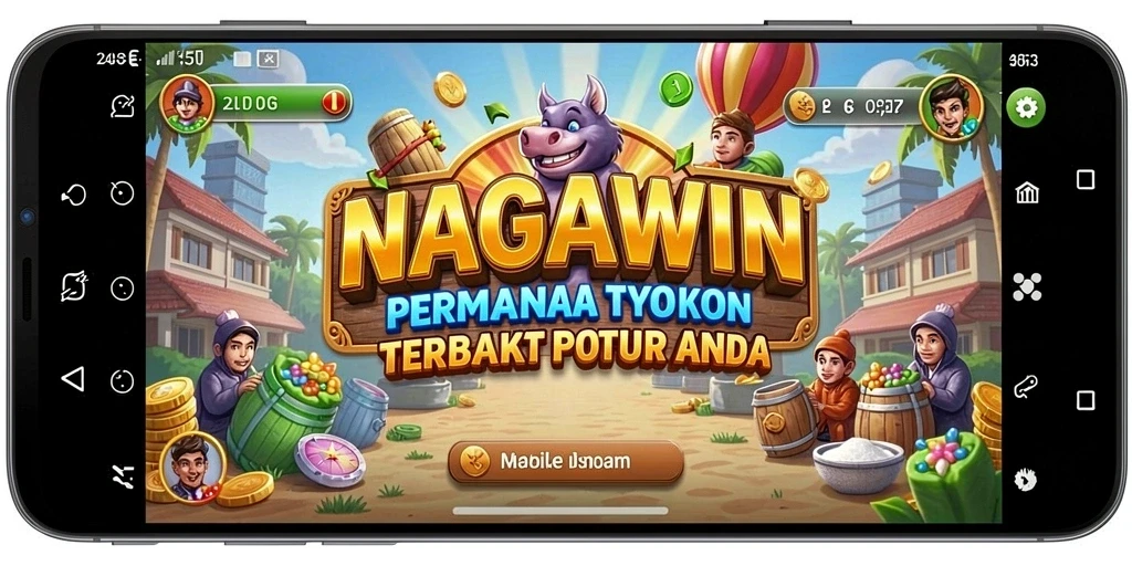 Gameplay NAGAWIN yang menarik dengan elemen manajemen bisnis.