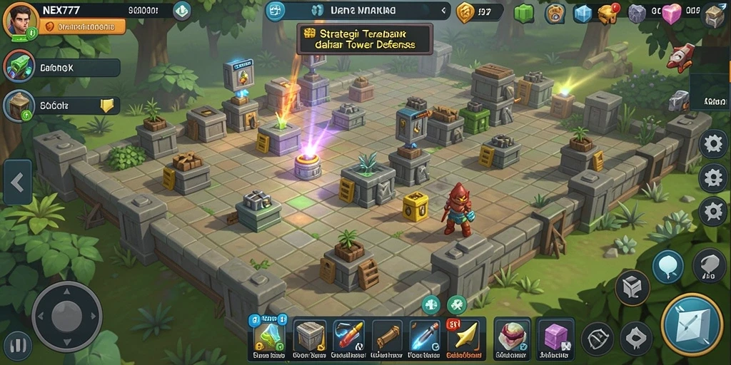 Gameplay mendebarkan dalam NEX777 Tower Defense.