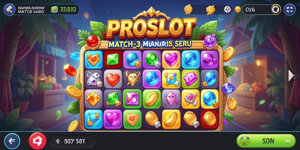 Screenshot gameplay PROSLOT yang menarik dengan tantangan Match-3.